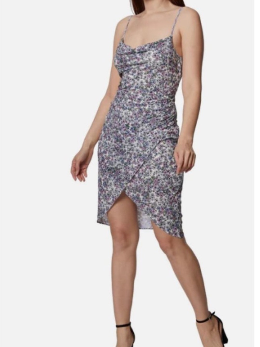 BCBGeneration Lavender Floral Cowl-Neck Midi Dress